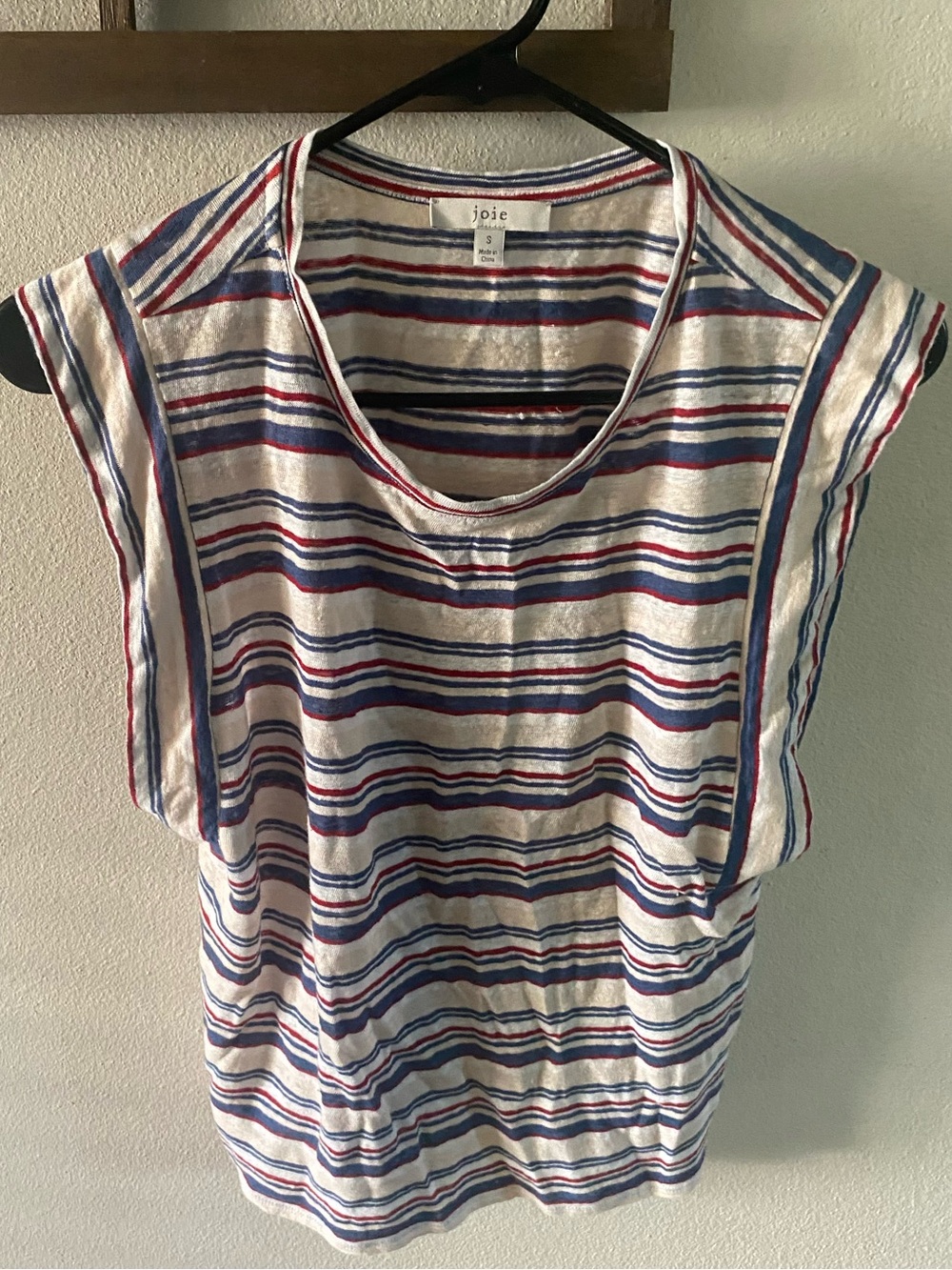 Joie Sleeveless Striped Tank Top White with Blue & Red Stripes Blouse Size Small